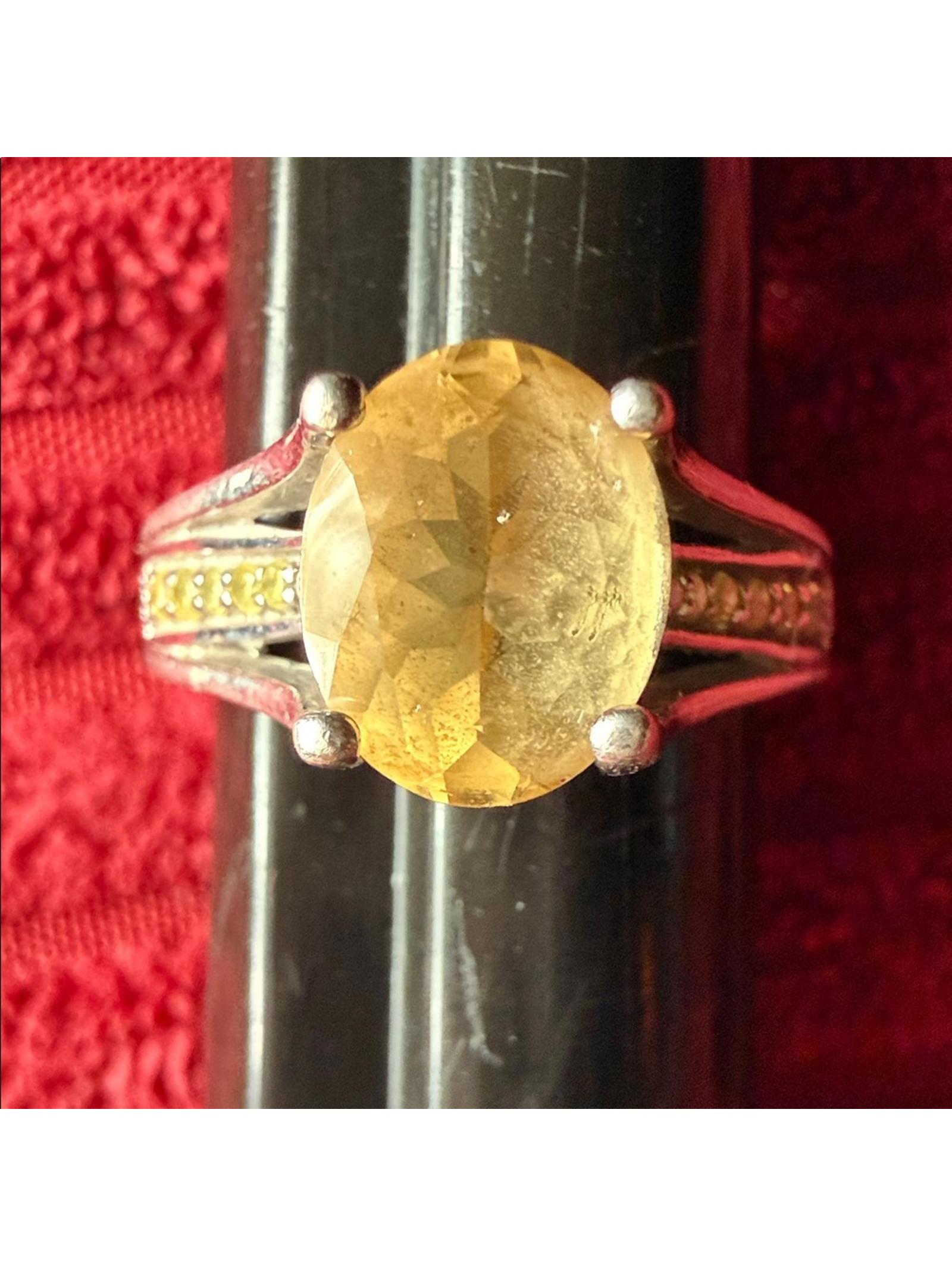 Sterling Silver Oval Yellow Stone Ring